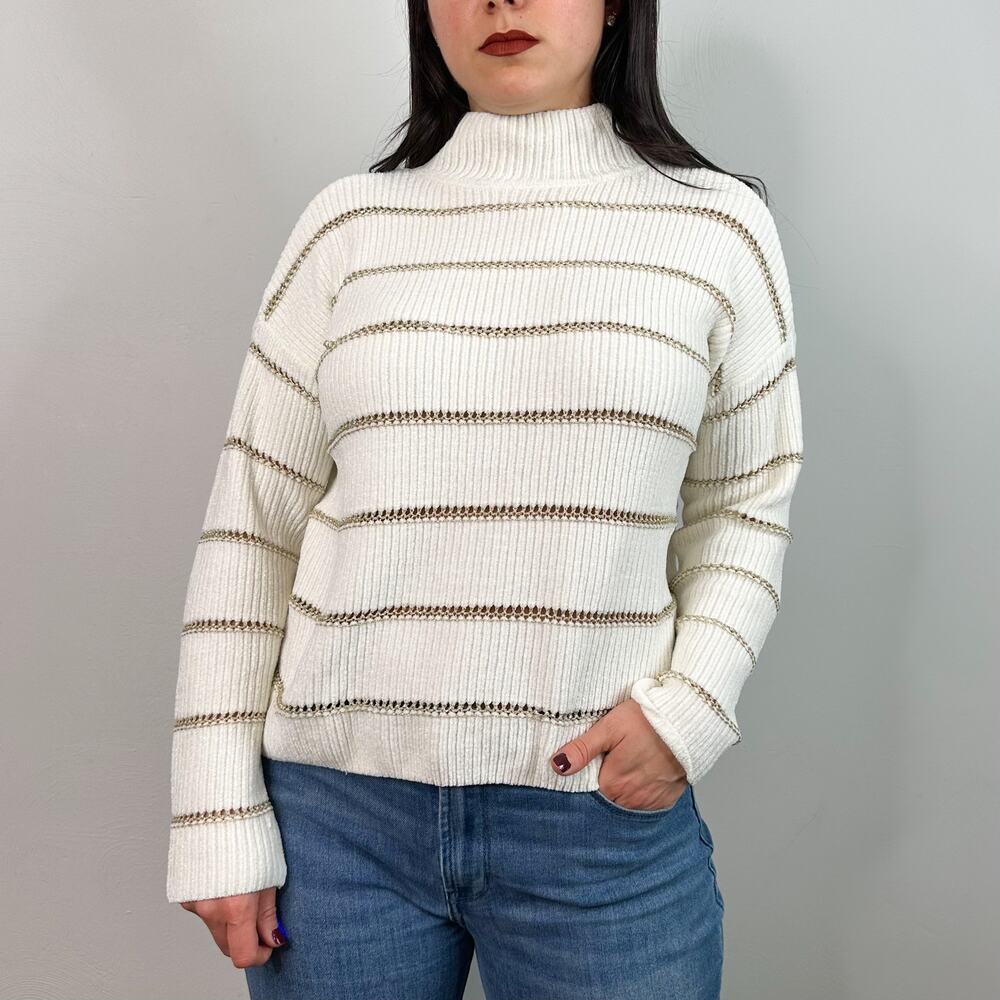 Rachel Zoe Cream & Gold Mockneck Super Soft Sweater